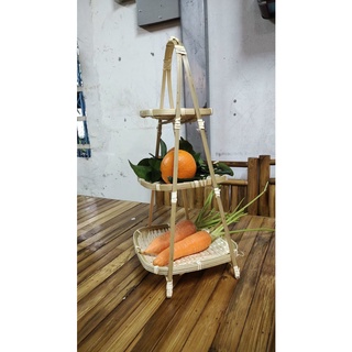 Mẹt tre 3 tầng vuông, kệ mẹt tre vuông đựng bánh mứt trái cây