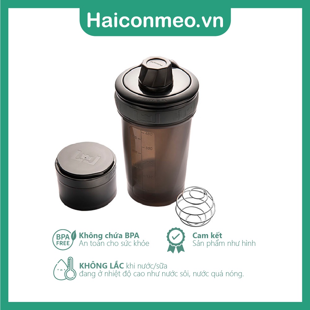 Bình lắc shaker tập gym chính hãng Fuguang pha sữa whey protein 600ml kèm hộp đựng bột, quai xách