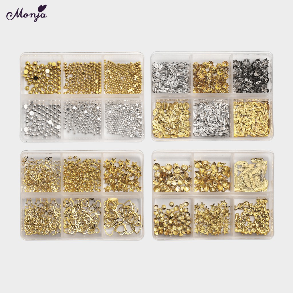 MONJA [Hàng mới về] Hộp Phụ Kiện Vỏ Sò / Lông Vũ 6 Ngăn Dùng Trang Trí Móng Tay Diy