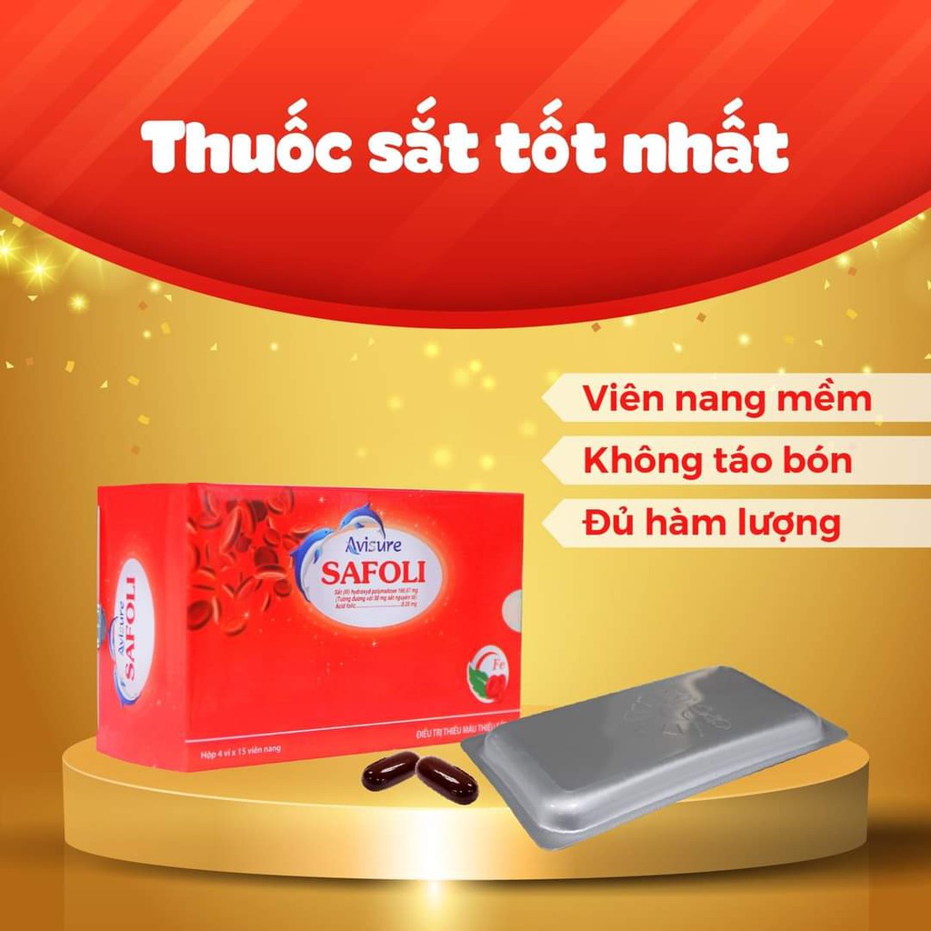 Avisure Safoli - Sắt cho phụ nữ mang thai và người thiếu máu hoặc có nguy cơ thiếu máu [Hộp 30 - 60 Viên]