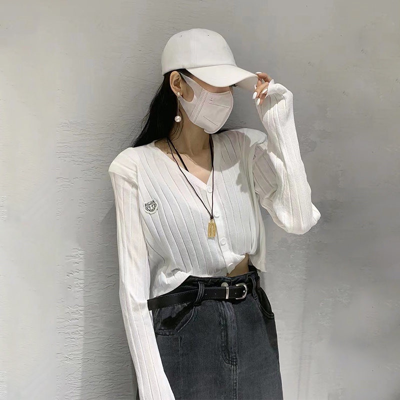 SUXI Áo Cardigan Dệt Kim Tay Dài Cổ Chữ V Màu Sắc Thanh Lịch