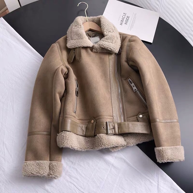 Áo khoác Zara da lộn màu nude+ đen lông trần chống thấm nước cực ấm (new collection 2018) | BigBuy360 - bigbuy360.vn