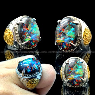 Nhẫn nam mặt đá Opal màu đen