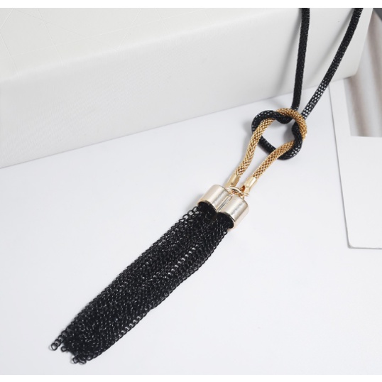 Dây chuyền dài thắt nút phối tua rua thời trang cổ điển thanh lịch cho nữ