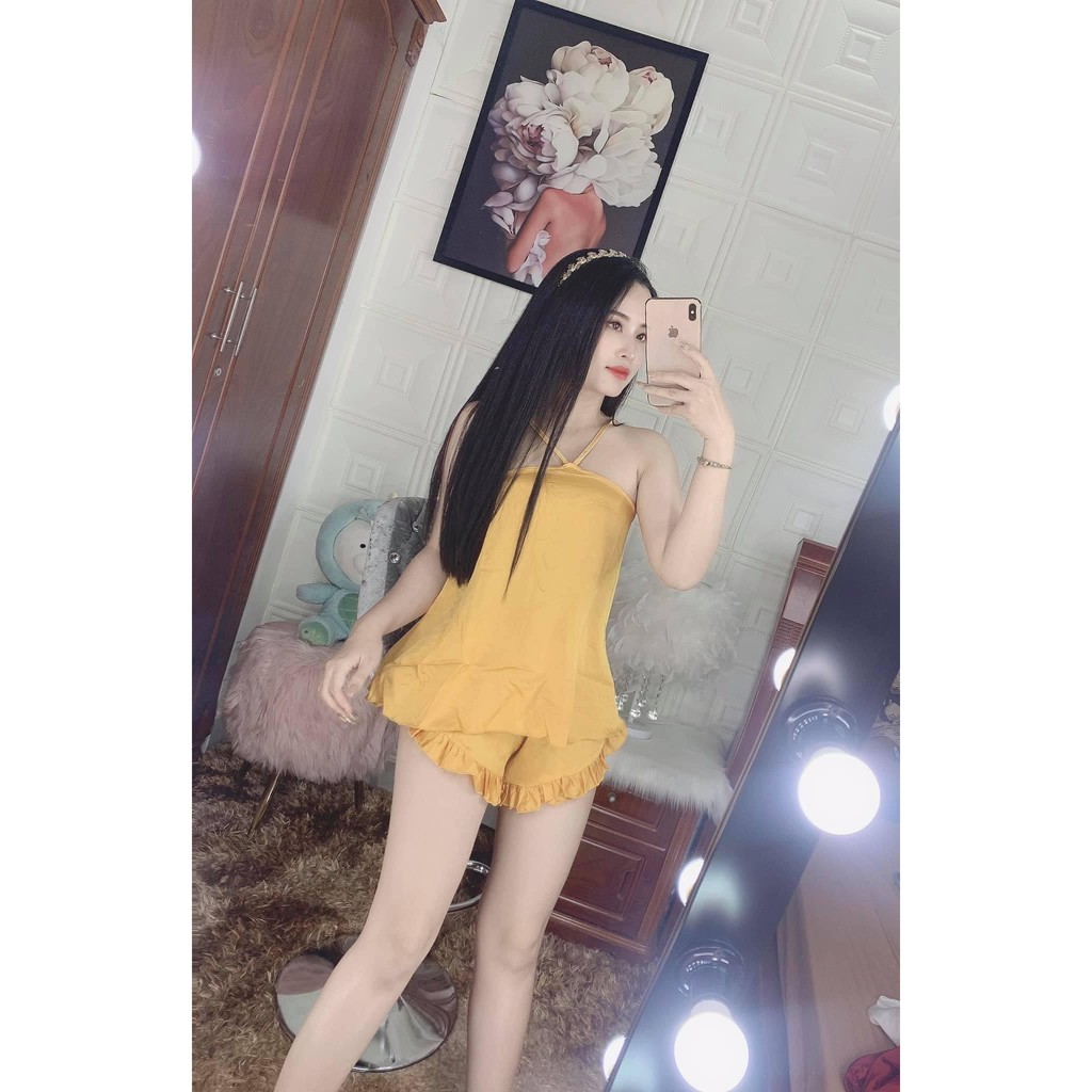 Đồ ngủ sexy 2 dây 💕Freeship 💕Đồ ngủ sexy 2 dây chất lụa satin mềm mịn dạng yếm siêu xinh Freesize dưới 60kg