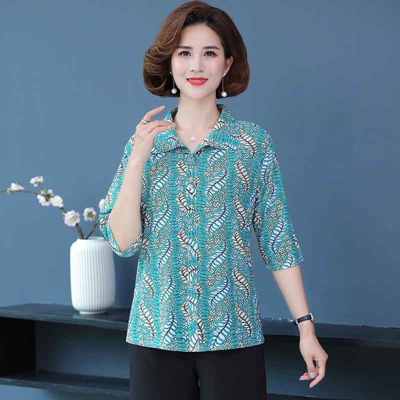 Áo Sơ Mi chiffon Tay Ngắn In Hoa plus size Cho Phụ Nữ Trung Niên