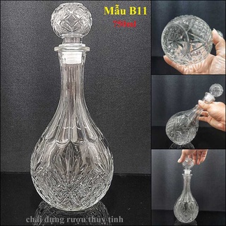 Vỏ Chai Rượu Đẹp 750ml thủy tinh mẫu giọt nước hoa văn lá nổi – Chai Thủy Tinh Đựng Rượu