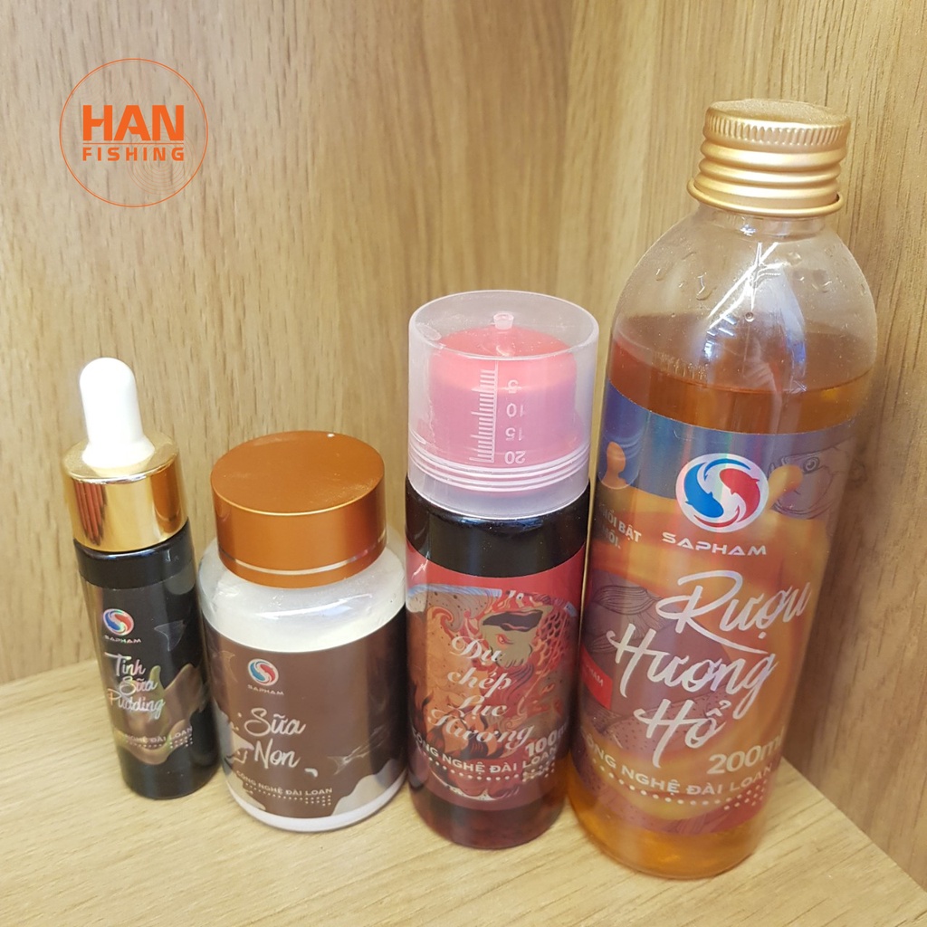 Mồi câu cá COMBO 4 món SA PHẠM gồm : DỤ CHÉP LỤC HƯƠNG + TINH SỮA PUDDING + SỮA NON + RƯƠU HƯƠNG HỔ