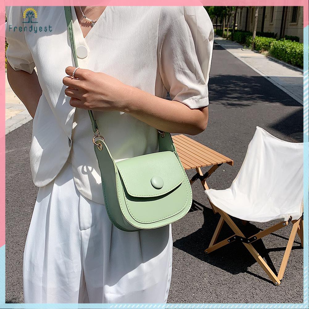 Retro Women PU Pure Color Shoulder Crossbody Bag Casual Mini Saddle Handbag