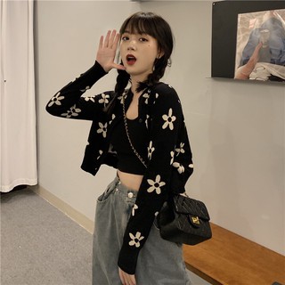 |a08| - áo khoác cardigan hoa daisy đen