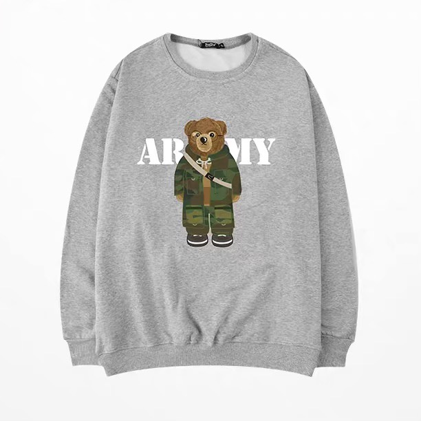 Áo sweater unisex, áo nỉ sweater form rộng Nelly Heybig chính hãng streetstyle in hình gấu cute màu xám S2