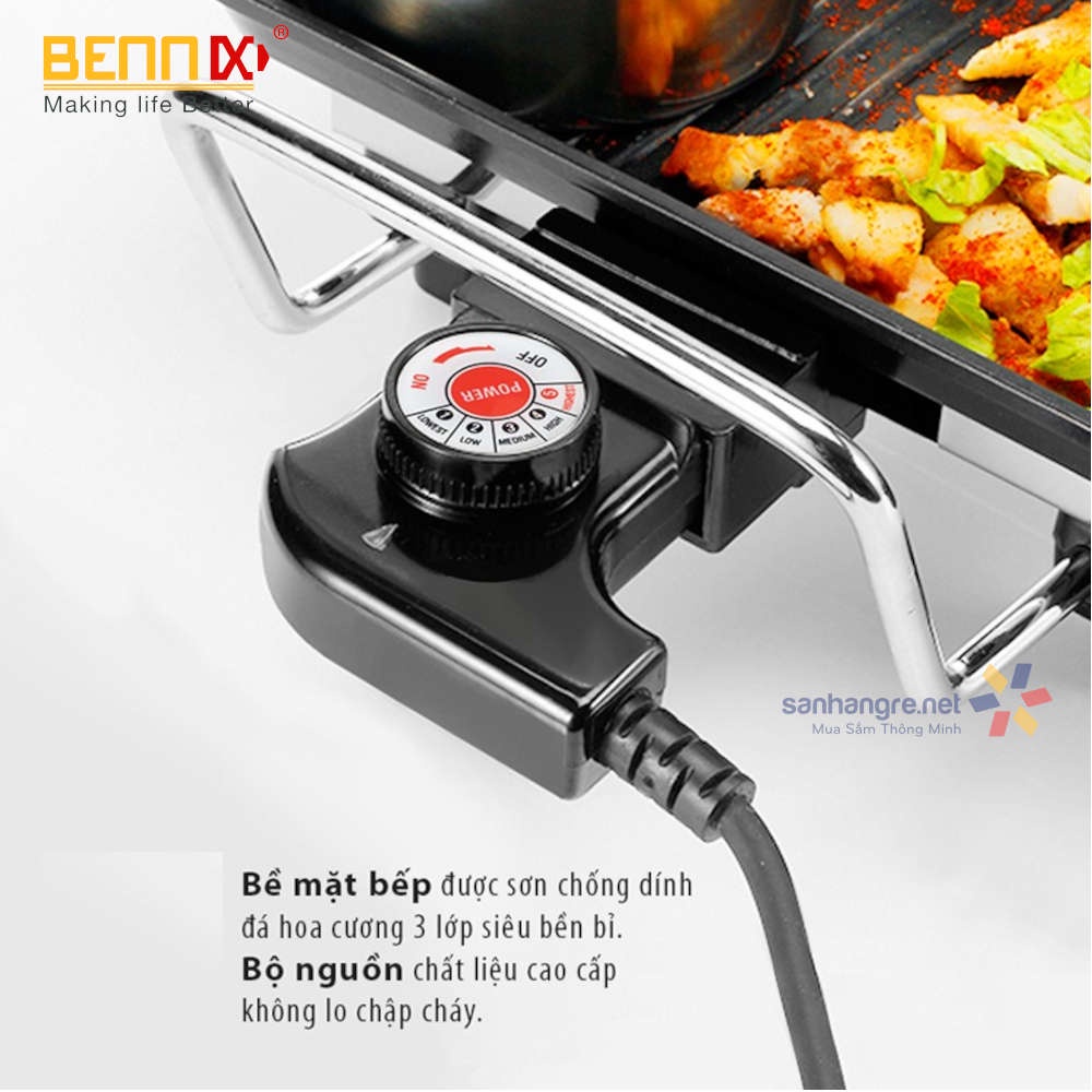 Bếp nướng điện,Vỉ nướng điện không khói Bennix Thái Lan BN-11ELG 1500W không tạo khói an toàn siêu ngon _MC1