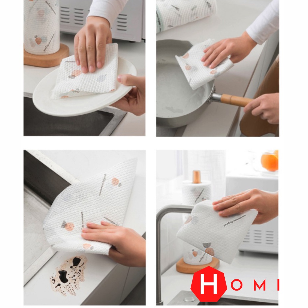 Khăn lau bếp đa năng , Cuộn giấy lau hoa văn chất liệu rayon có thể giặt được, sử dụng nhiều lần - Danami