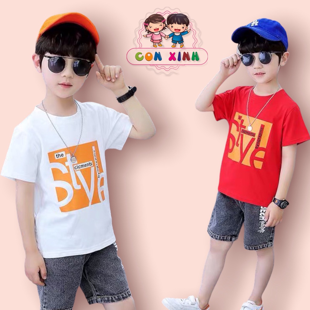 Áo thun bé trai Con Xinh cotton hình in chữ STYLE,thời trang dành cho trẻ em từ 4 đến 10 tuổi