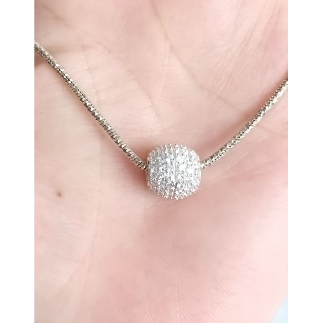 Mặt dây chuyền bạc 925  hạt châu ống luồn đính đá pha lê trắng