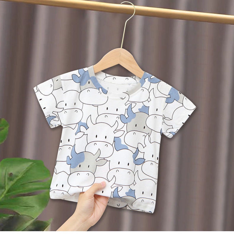 Áo Thun Ngắn Tay In Hoạt Hình Bò Sữa Kiểu Hàn Quốc Thời Trang Mùa Hè Cho Bé Trai
