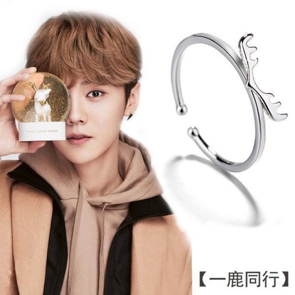 Nhẫn bạc sừng nai Luhan giàng sinh thiết kế phong cách Hàn Quốc thời trang xinh xắn dễ thương