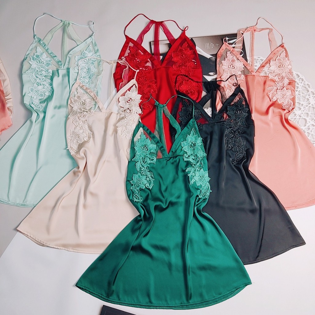 Váy ngủ sexy ❣️FREE SHIP❣️ Đầm ngủ 3 dây sau lưng kèm quần vải lụa LATIN <58kg | BigBuy360 - bigbuy360.vn