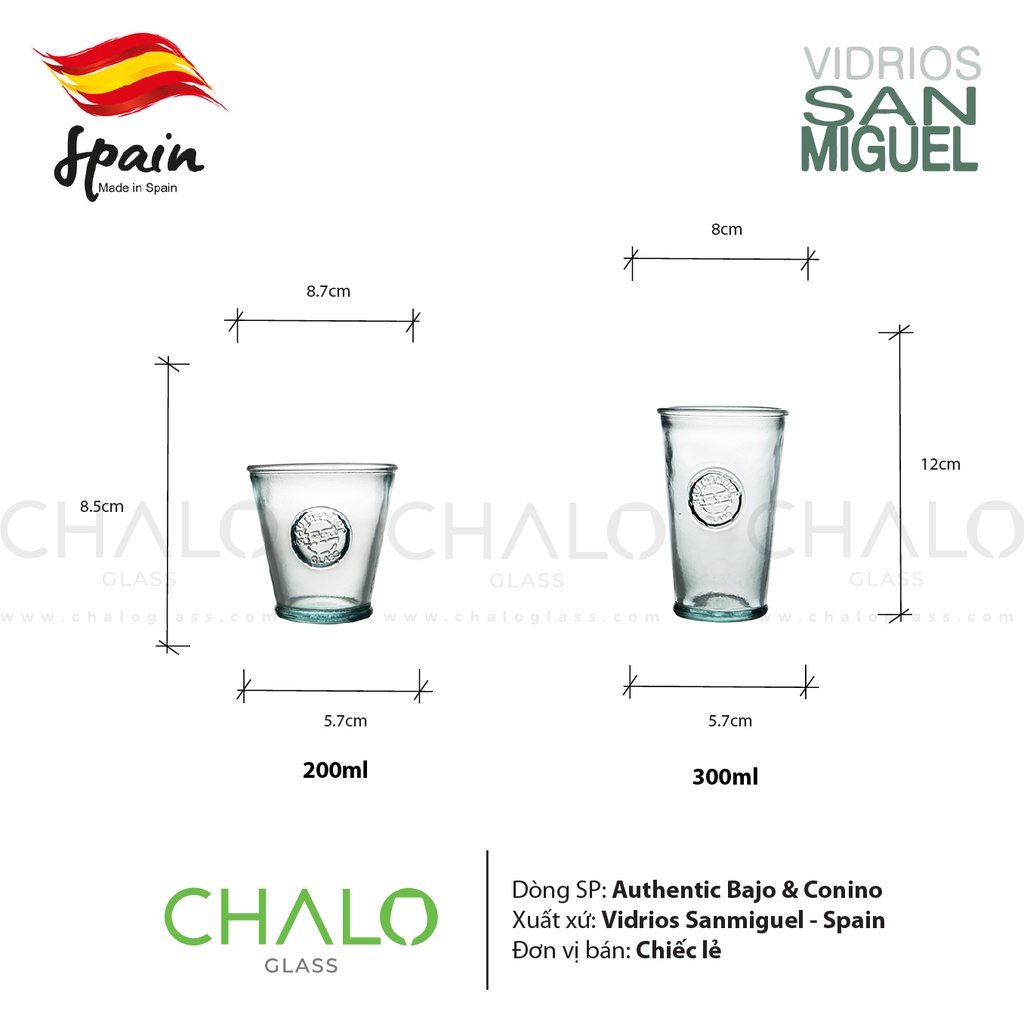 Ly thuỷ tinh tái chế VSM Vaso Authentic Bajo &amp; Conico 200~300ml – V2176 - V2198
