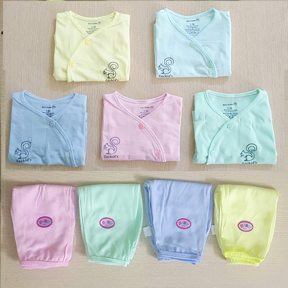 Bộ sơ sinh dài tay cài lệch chất liệu cotton cao cấp cho bé từ 3-9kg