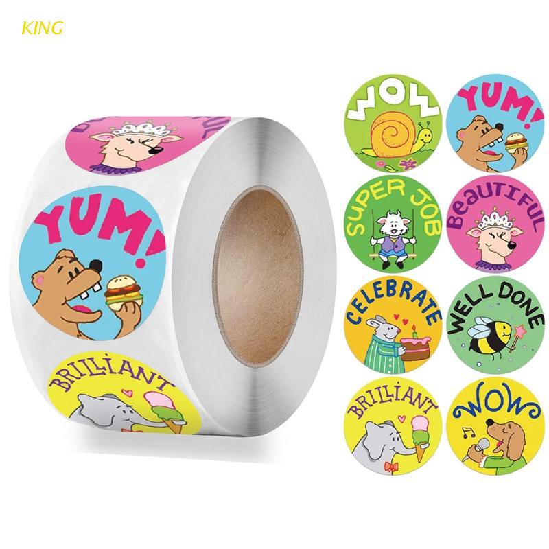 KING 1 Roll Cartoon Animal School Teacher Reward Stickers Motivate Students Sticker