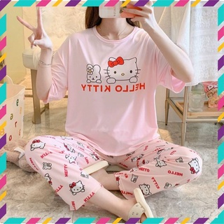 Đồ bộ thun cotton quần dài, đồ mặc ở nhà Quảng Châu, họa tiết hoạt hình dễ thương