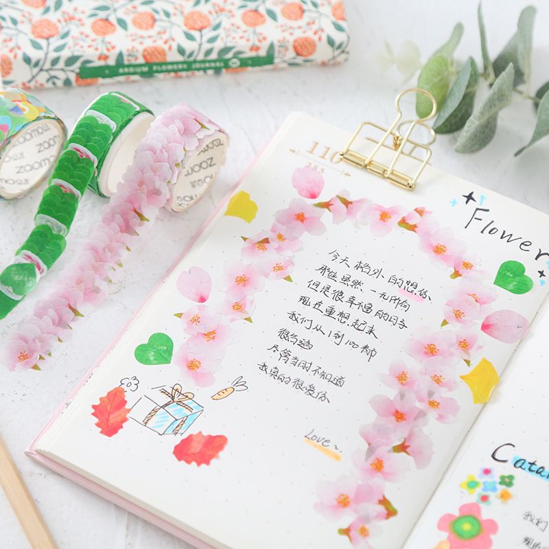 Cuộn washi 200 miếng dán hình hoa lá