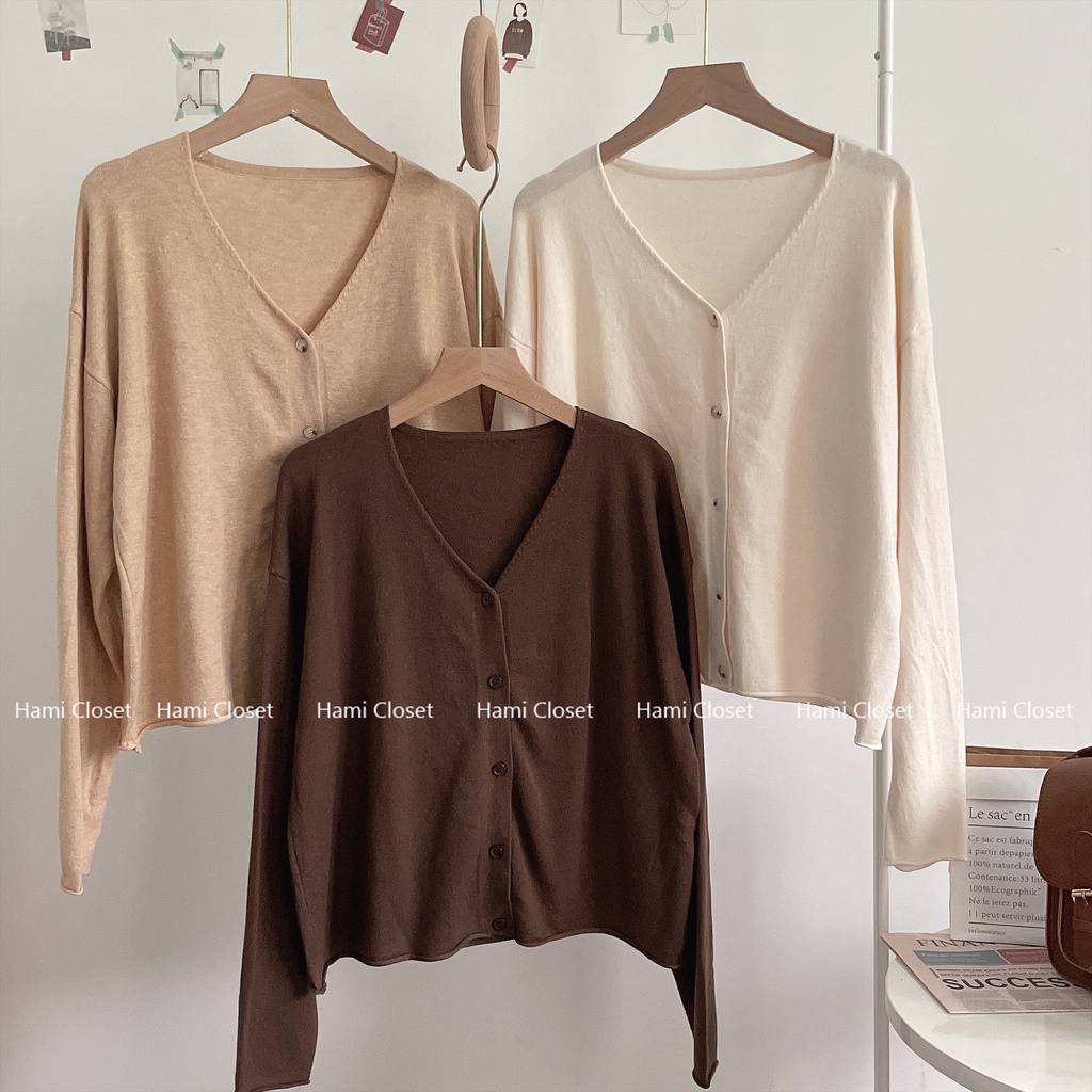 Áo cardigan len cổ V 4 cúc len lông cừu mềm mịn dáng  bazic