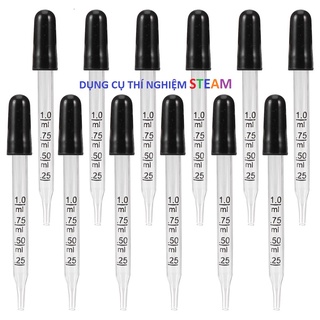 Ống bóp nhỏ giọt thủy tinh kèm bóp cao su CÓ CHIA VẠCH ĐO 1ml hút hóa chất thí nghiệm, tinh dầu, mỹ phẩm