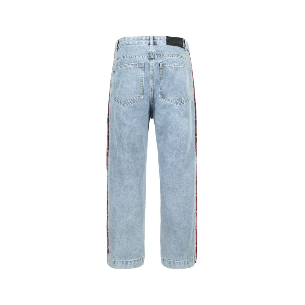Quần Baggy Trơn Ống Suông Đứng-Chất Vải Jeans Cao Cấp Mềm Mịn-Unisex Nam Nữ Hot Trend Dễ Phối Đồ-Màu Xanh Phối Sọc Đỏ