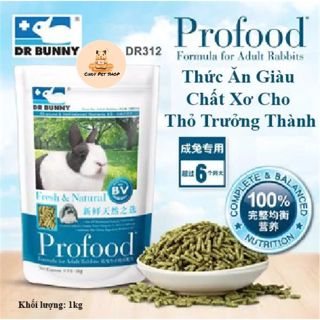 Thức ăn giàu chất xơ cho Thỏ trưởng thành Profood Dr.Bunny 1kg