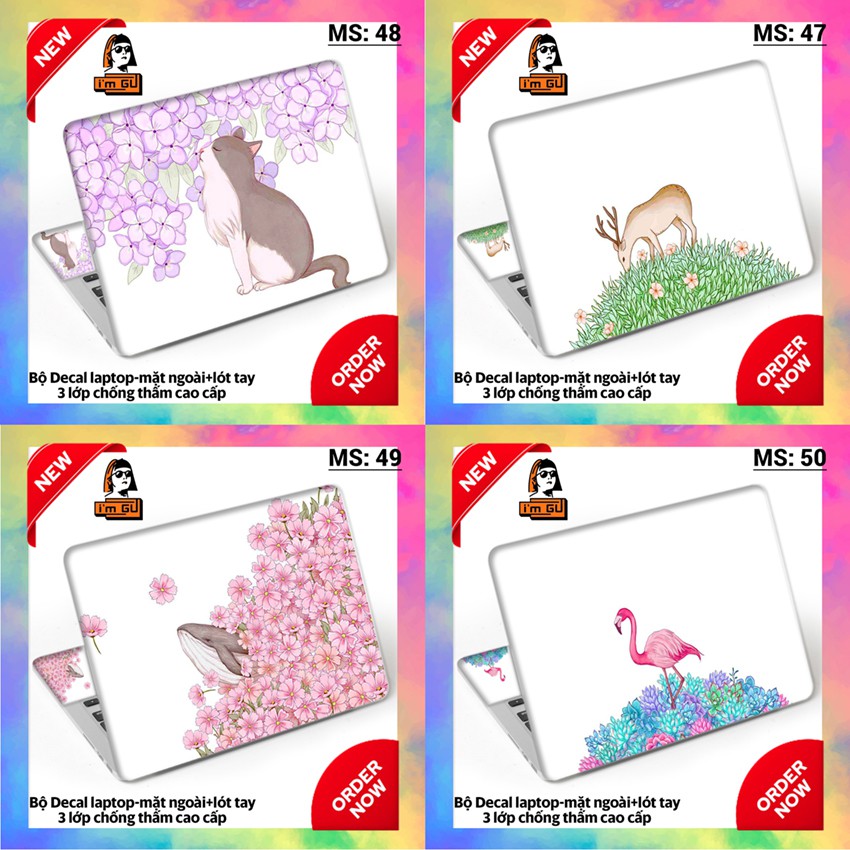 BỘ DECAL CUTE DÁN BẢO VỆ TRANG TRÍ LAPTOP  Decal cao cấp 3 lớp chống thấm TẤT CẢ CÁC DÒNG MÁY MACBOOK/ACER/HP/DELL