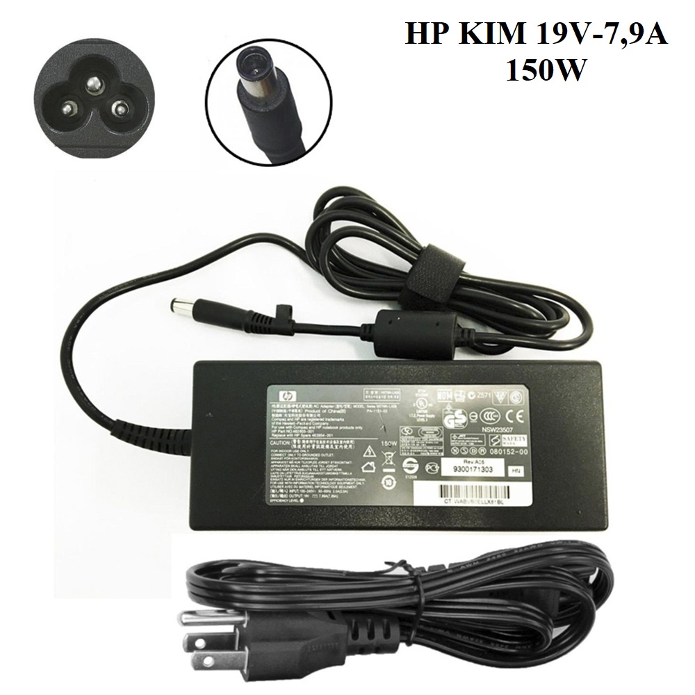 Sạc Laptop HP 150W 19V - 7.89A / 19.5V 7.69A chân kim to for 8570w 8560w 8540w Hàng ZIN Cao Cấp
