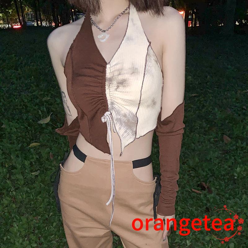 Women's Sleeveless Front Drawstring Color Block Camisoles