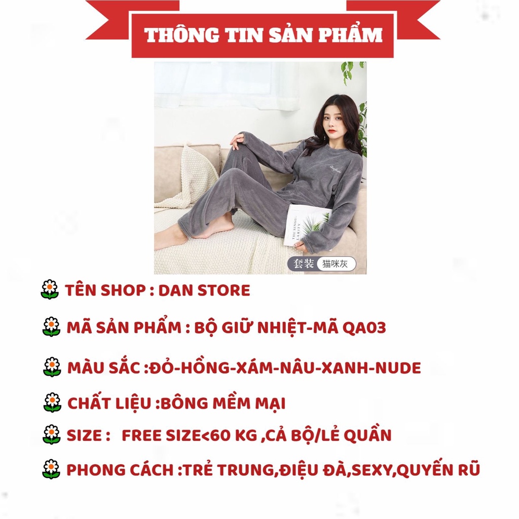 Đồ Bộ Nữ - Đồ bộ dài tay bông giữ nhiệt cao cấp, mềm mại trẻ trung đáng yêu MÃ QA09