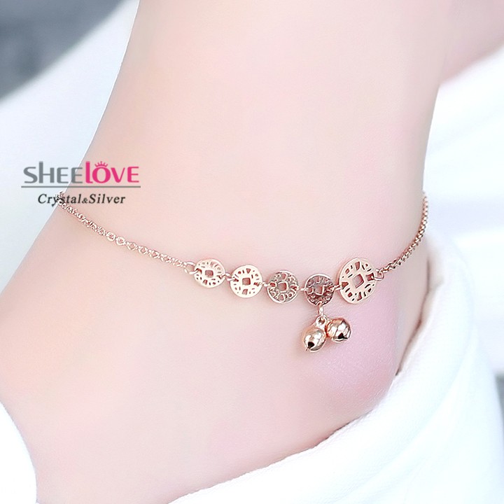 SALE SỐC - Lắc chân nữ vòng chân titan 18K ⚜️FREESHIP⚜️ đồng tiền gắn lục lạc TG 2065 (vàng hồng)