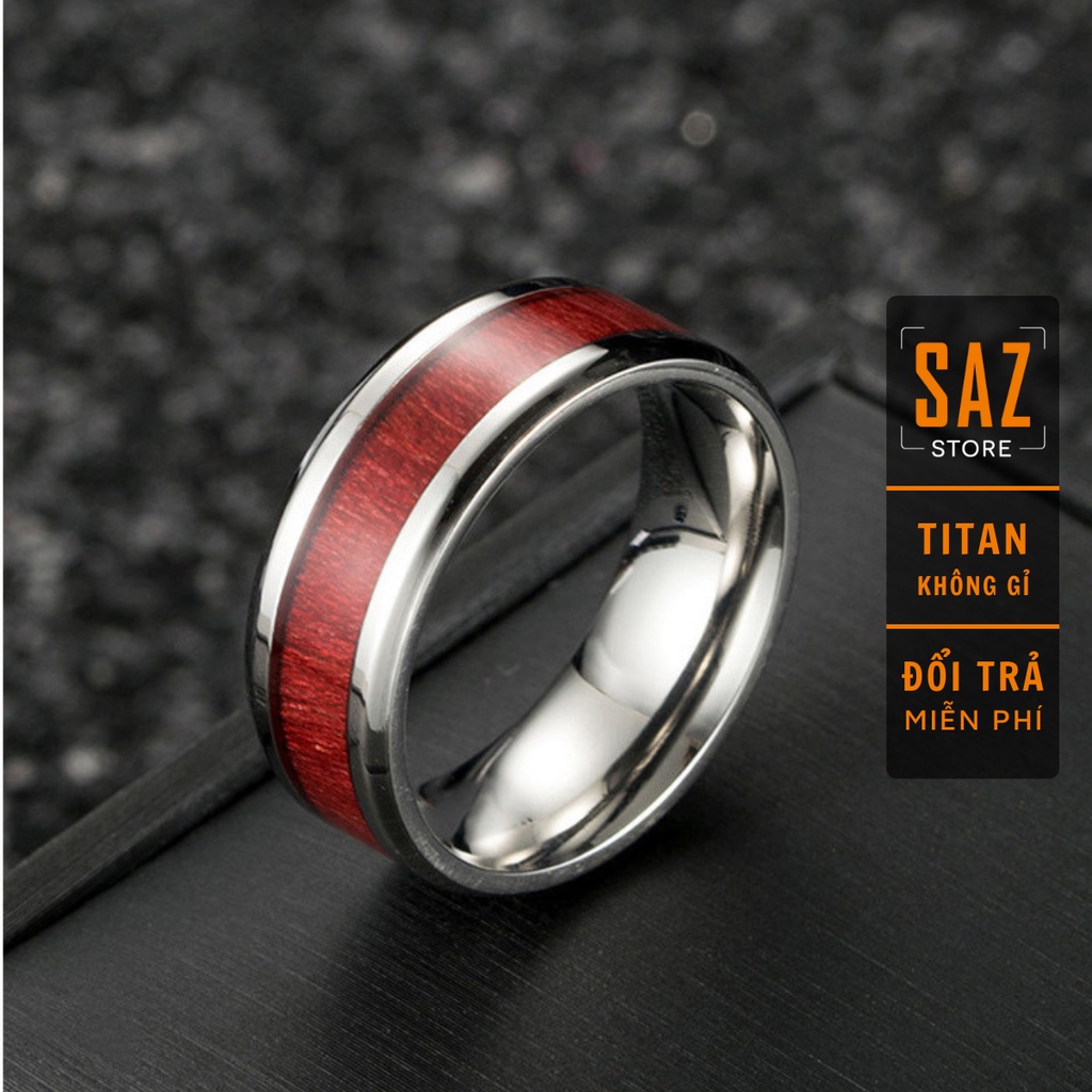 Nhẫn nam nữ tròn Unisex màu bạc đỏ Thời trang SAZ chất liệu Titan đẹp đơn giản - Nhẫn Red Wood