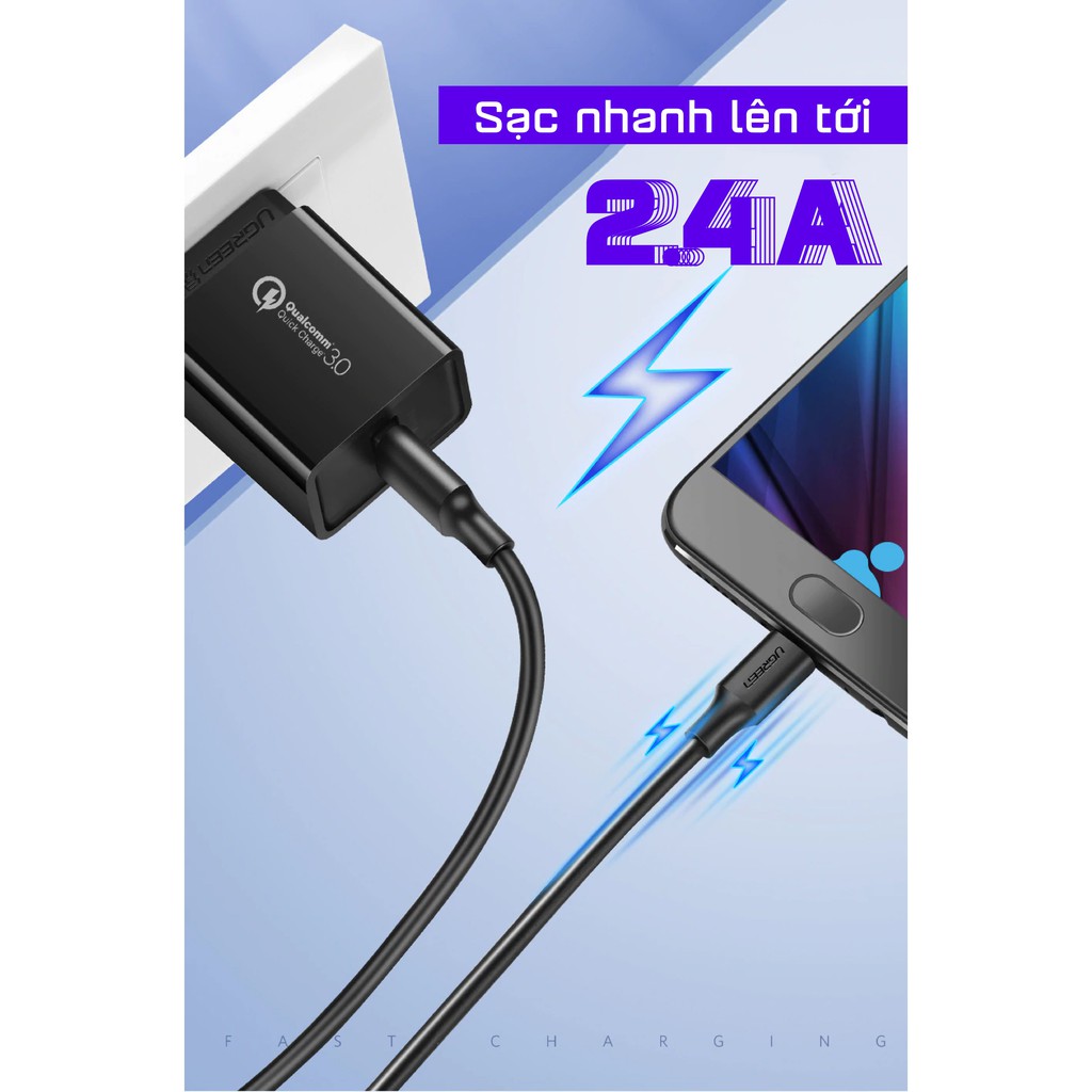 Cáp sạc và truyền dữ liệu Ugreen US289 cổng Micro USB 2.4A - Hàng phân phối chính hãng - Bảo hành 18 tháng