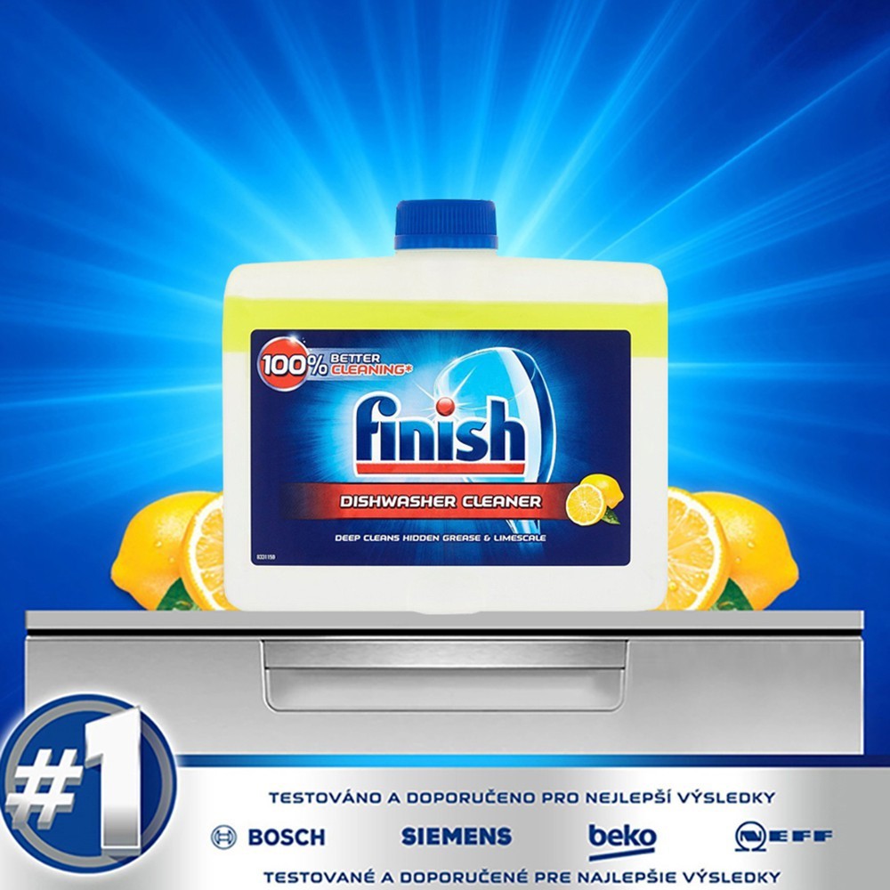 Nước vệ sinh máy Finish 250ml hương Chanh thơm ngát - dung dịch khử mùi hiệu quả