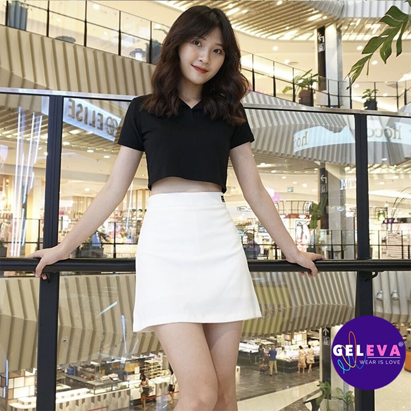 Áo croptop polo nữ vải cotton đẹp có cổ tay ngắn màu trắng đen ghi hồng, Ao crop top Geleva GE761 | BigBuy360 - bigbuy360.vn