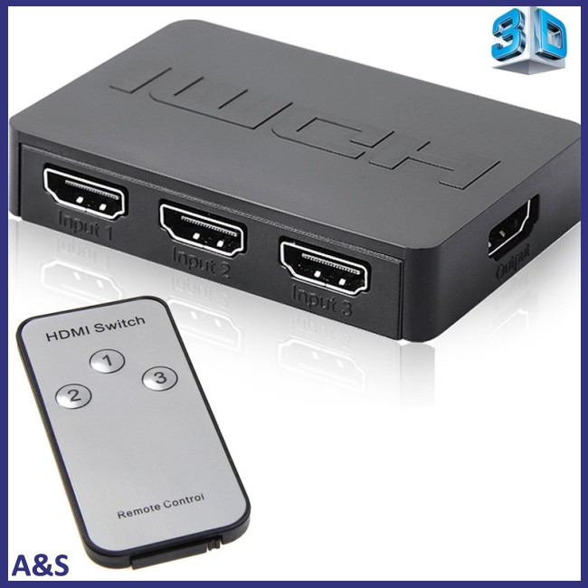 HDMI Splitter 3 Port Hub Box Auto Switch 3 In 1 Out Switcher 1080p HD with