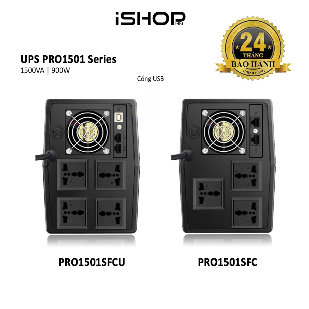 Bộ lưu điện UPS Prolink PRO1501SFC, 1500VA, 900W, sạc siêu nhanh, ổn định dòng điện, dùng cho PC, Wifi, Camera,..