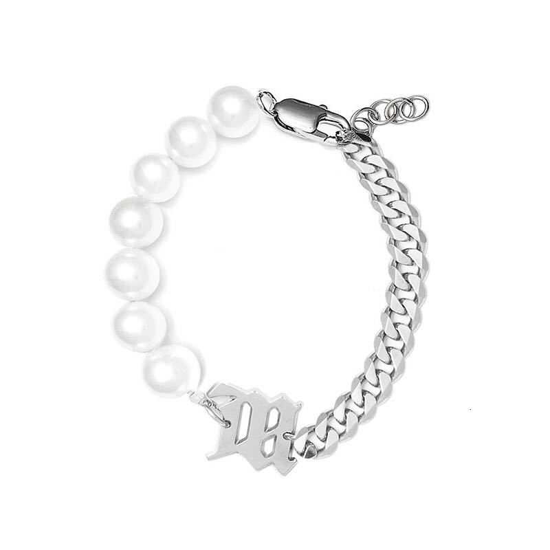 Dây chuyền thép titan phối ngọc trai nhân tạo phong cách hip hop cho nam và nữ 22169