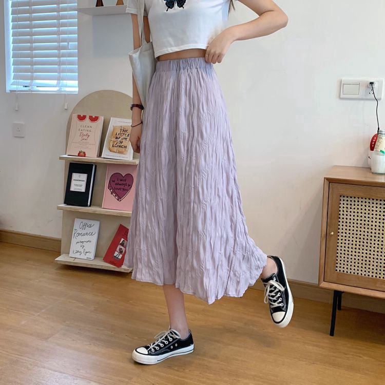 Chân váy lửng xếp li form chữ A lưng cao co giãn phong cách Hàn Quốc thời trang mùa hè cho nữ200517 | WebRaoVat - webraovat.net.vn