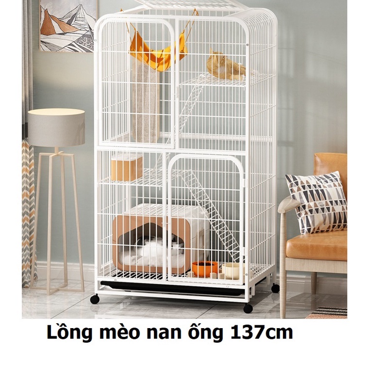 Lồng mèo nan ống 3 tầng Size L cao 1m3 (tặng võng mèo) Biệt thự cho mèo ở Chuồng mèo có bánh xe