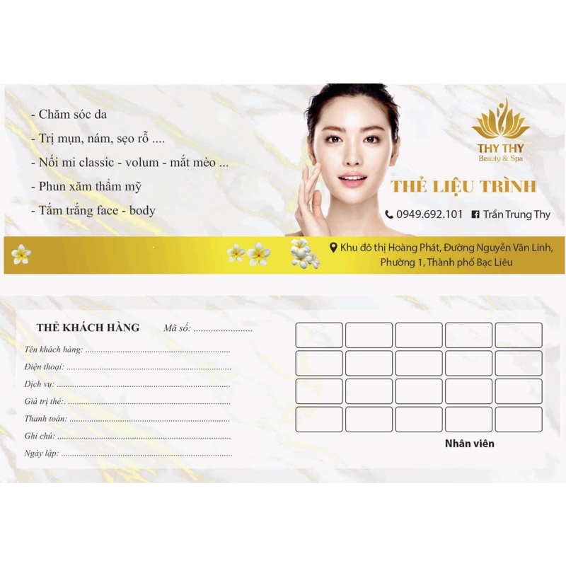 Combo in 200 thẻ liệu trình hoặc thẻ bảo hành cho spa theo tên yêu cầu