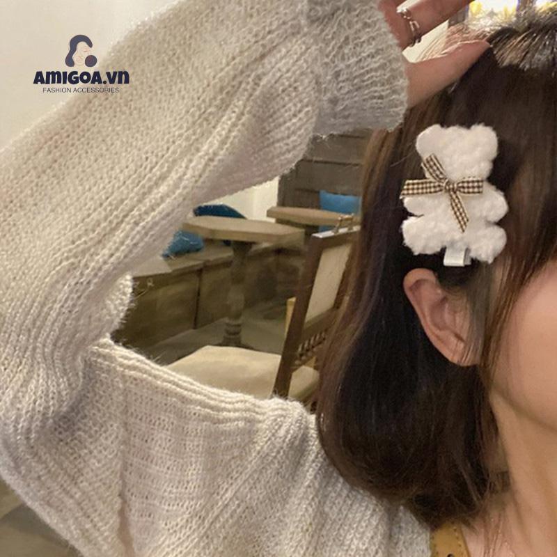 ✨✨Kẹp Tóc Đính Nơ Gấu Bông Dễ Thương Phong Cách Hàn Quốc Cho Nữ