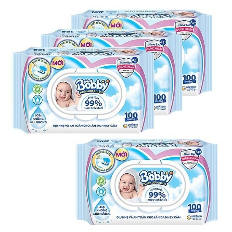 Tã giấy quần Khăn ướt bobby care không mùi/ có mùi gói 100 tờ