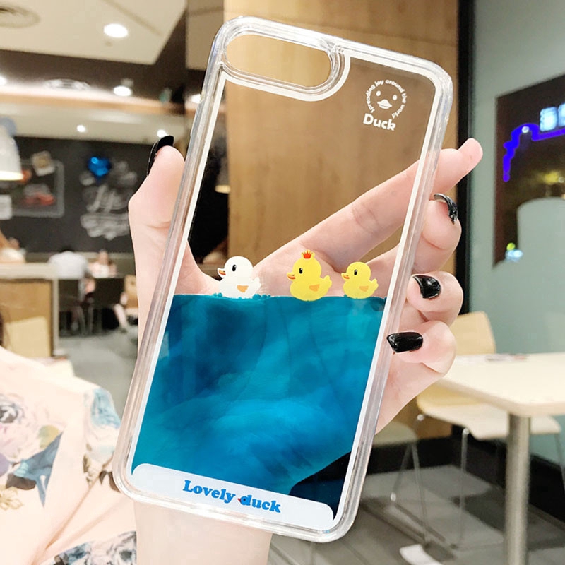 Ốp điện thoại nước chảy hình chú vịt bơi lội 3D dễ thương cho IPhone 13 12 11 Pro Max Mini 6 6S 7 8 8P 7P 6P 6SP X