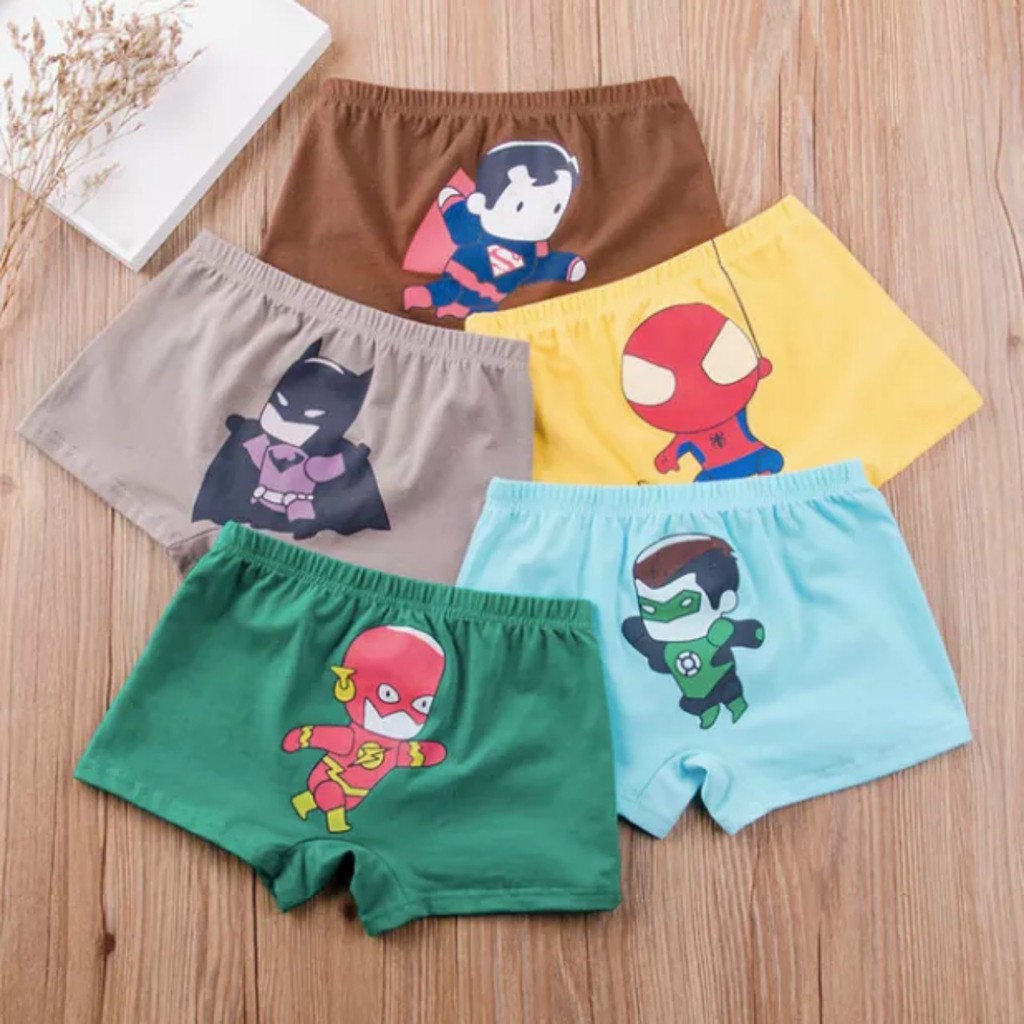 Quần chíp đùi bé trai cotton siêu nhân HIKITO Set 4 quần size 9-35kg